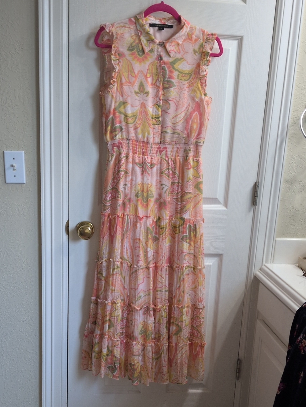 Cynthia Steffe Peach Pink & Yellow Paisley Dress, PL